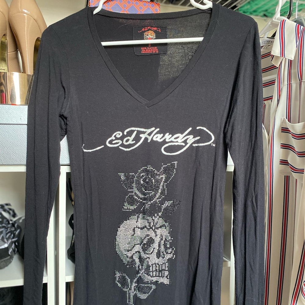 Ed Hardy Women’s Graphic Long Sleeve Top Sz Small